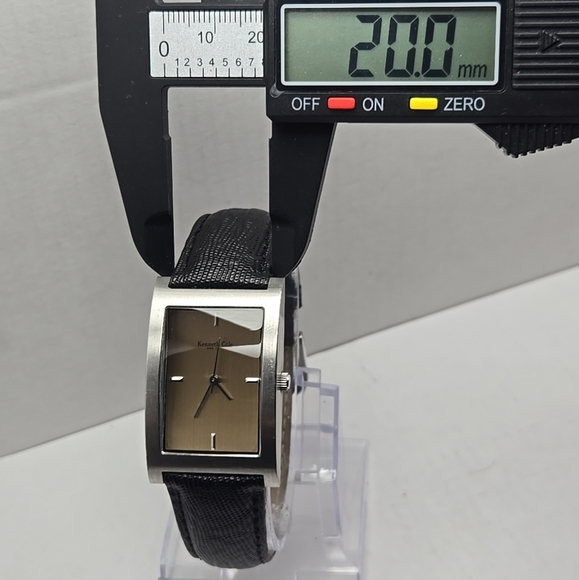 Kenneth Cole Tank Watch Men 26mm KC1024 Silver Tone Black Leather New Battery - Picture 5 of 11